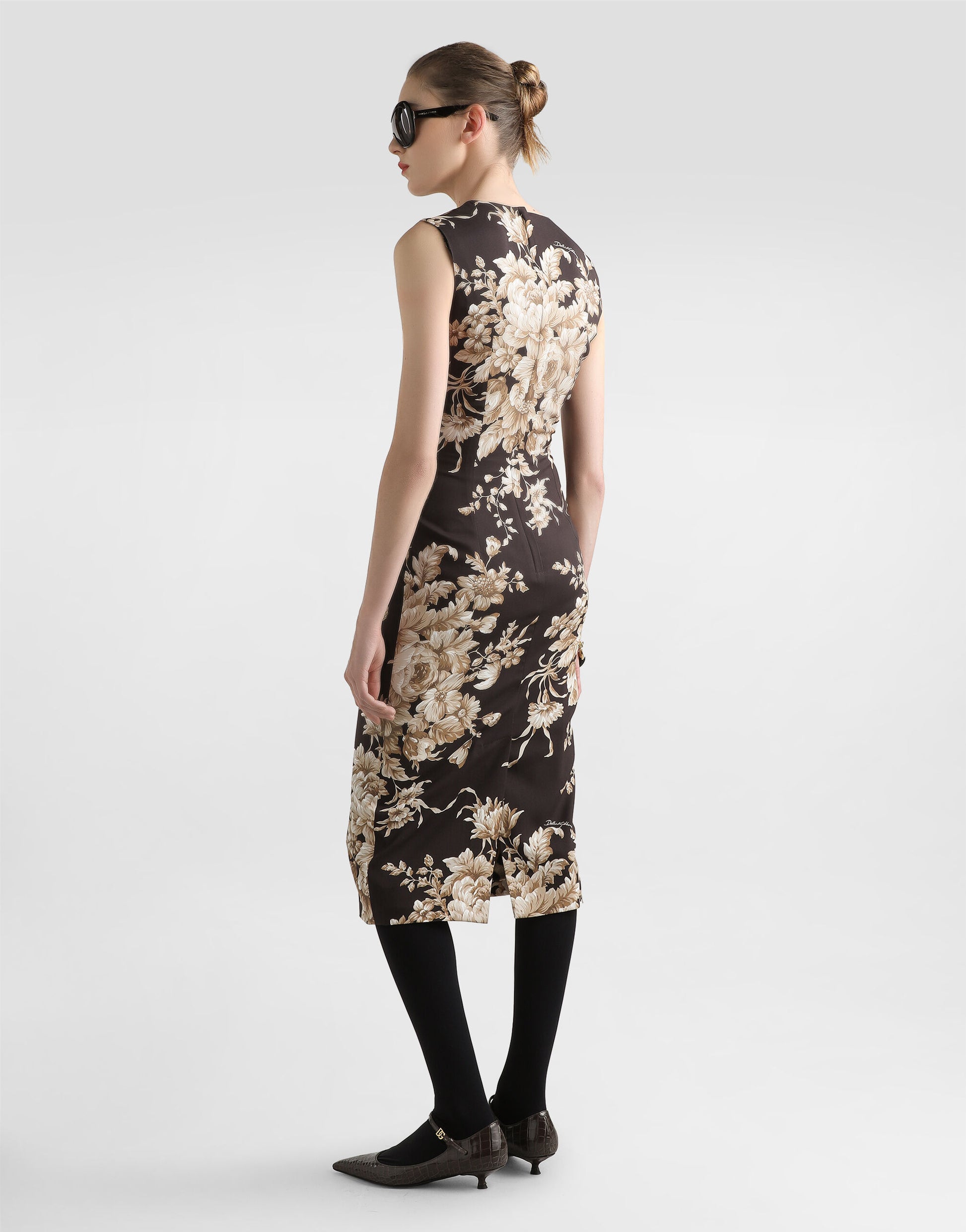 Rose-print charmeuse dress