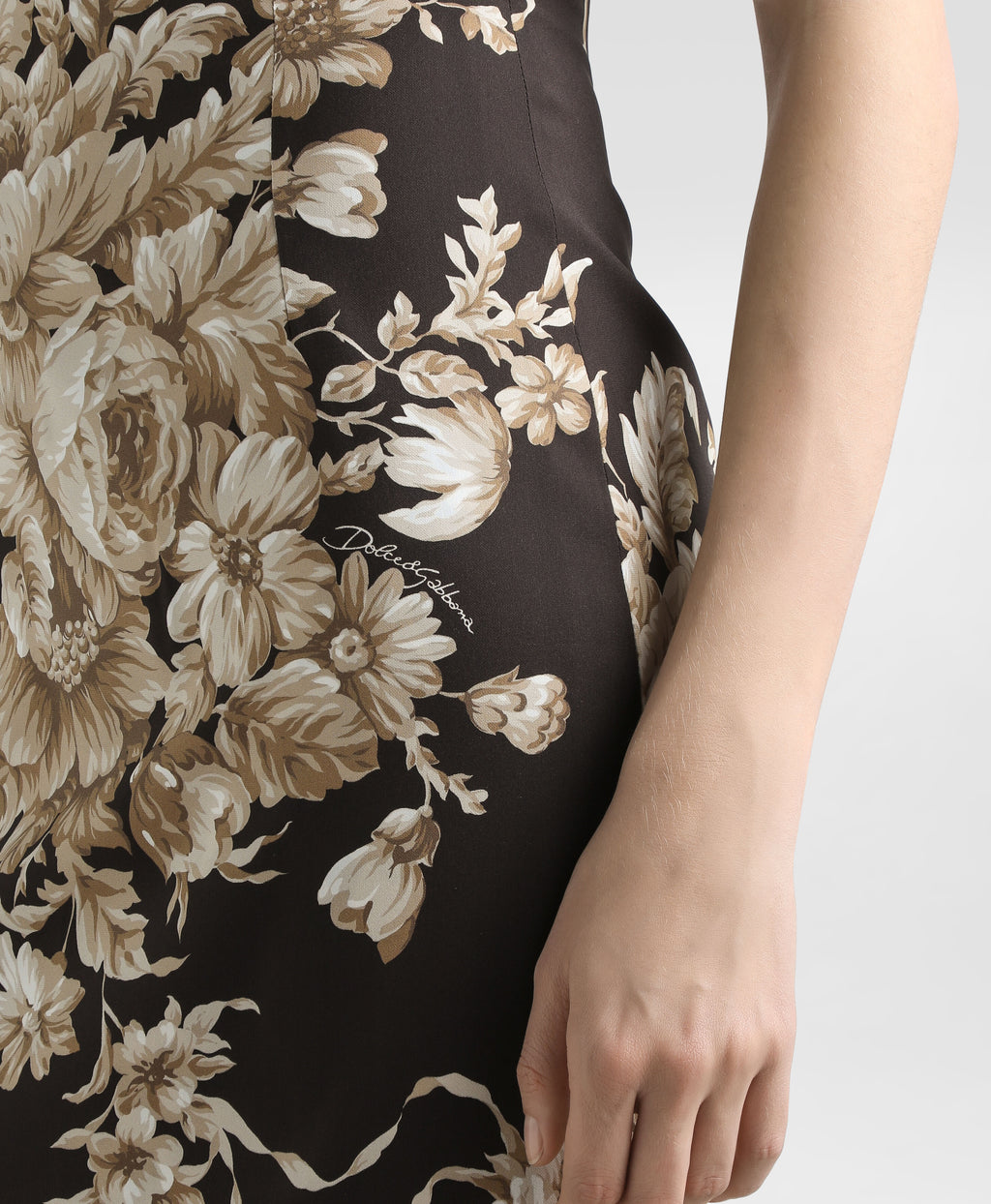 Rose-print charmeuse dress