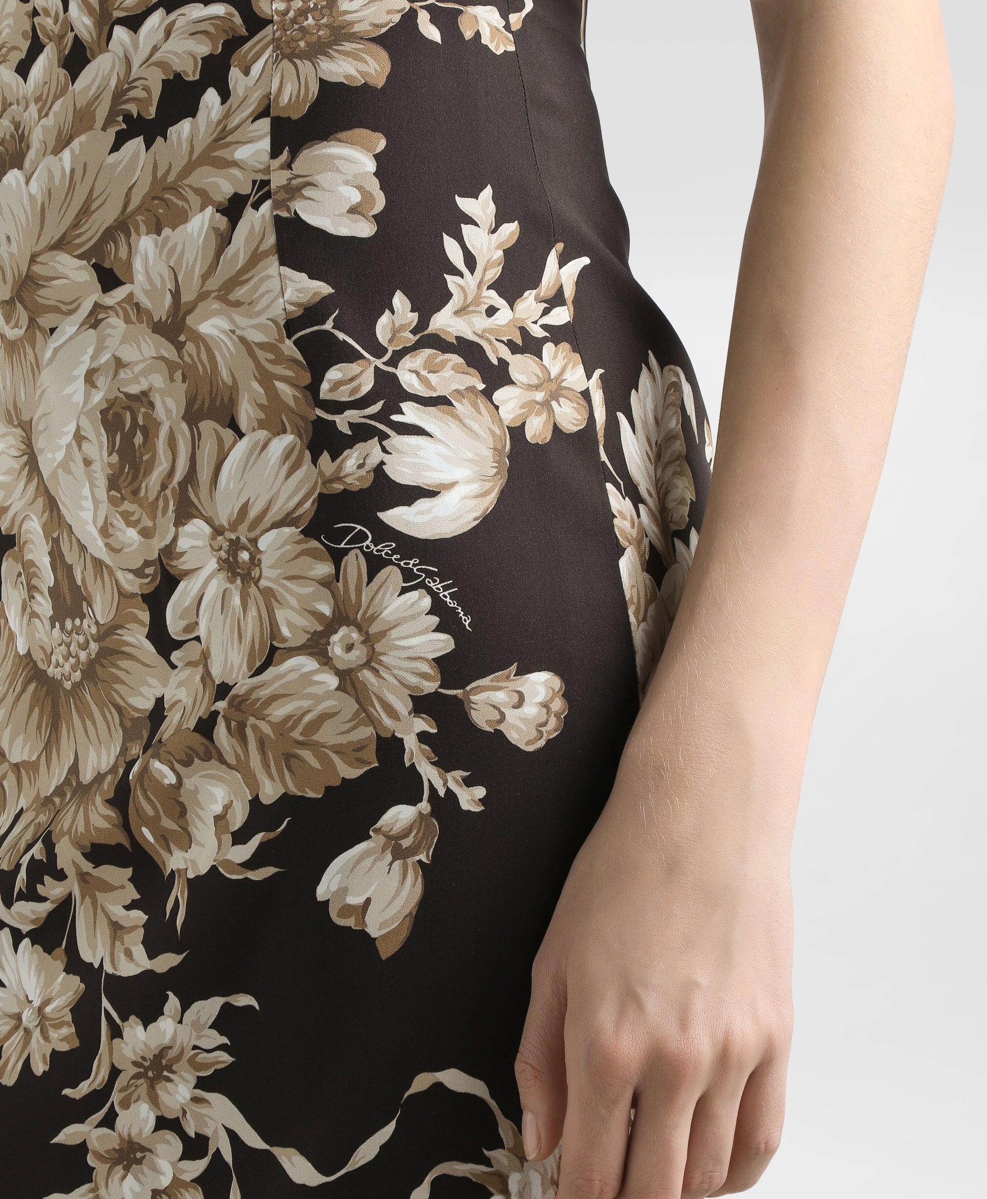 Rose-print charmeuse dress